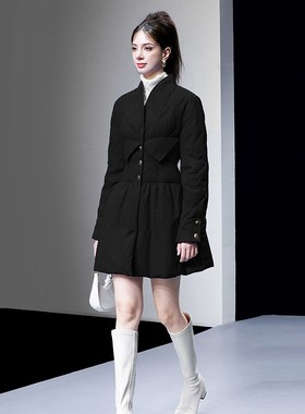 20255冬新款时尚气质V领设计感收腰A摆90白鸭绒羽绒服加厚外套女