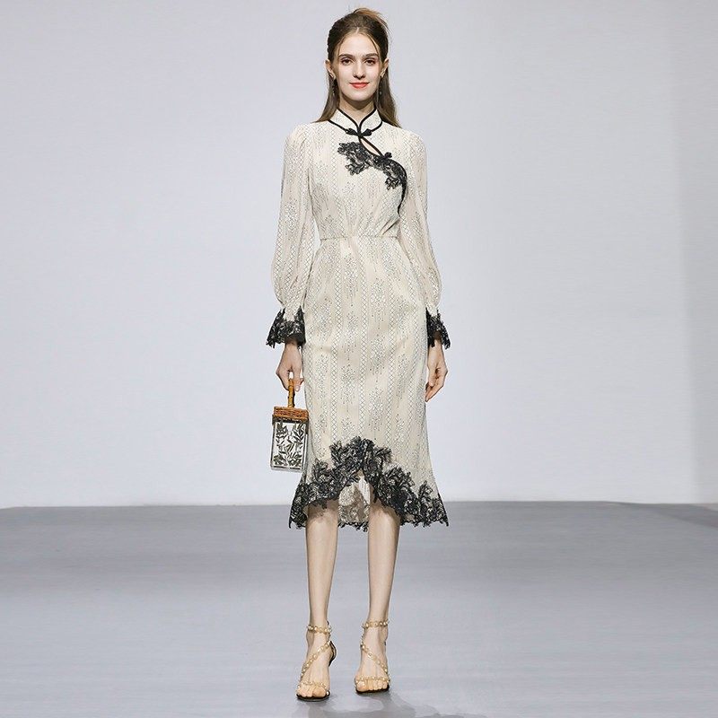 2026春季新款女装复古新中式浪漫优雅蕾丝时尚旗袍长袖连衣裙