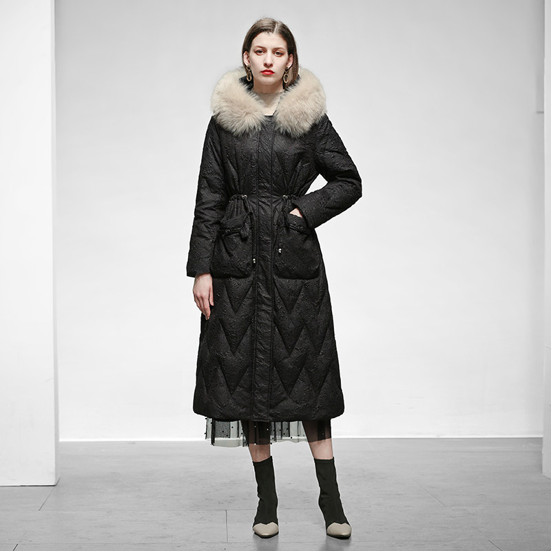 2025冬季新款欧美时尚肌理感黑色加厚白鸭绒羽绒服长款过膝外套,女装/女士精品,羽绒服,淘宝优惠券,粉丝福利购,淘宝优惠卷