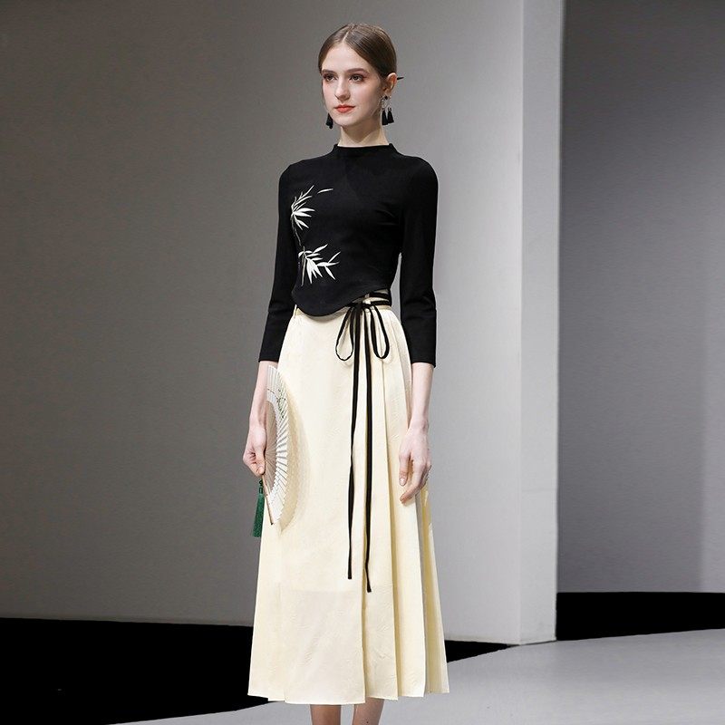 竹叶绣花国风新中式小立领