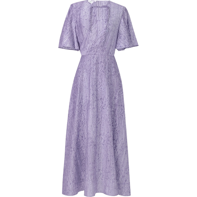 新中式紫色提花中长连衣裙