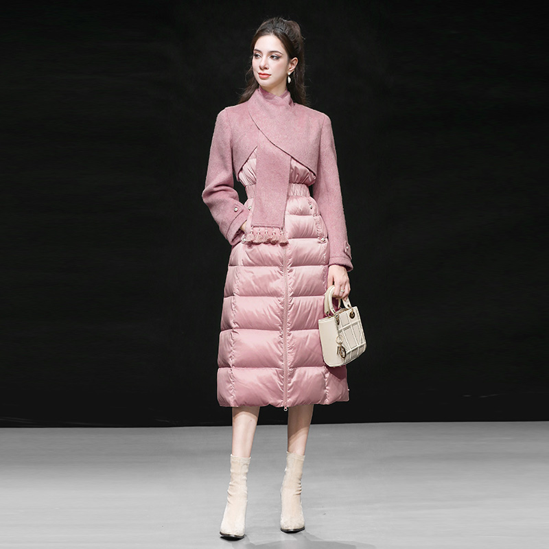 时尚气质不规则拼接围脖中长收腰