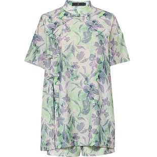 达菲时尚2026夏季新款新中式立领盘扣装饰宽松上衣高腰短裤套装女