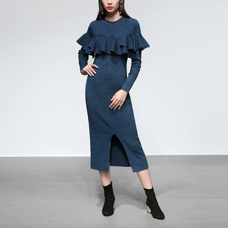 秋冬季女装2025新款加厚套头针织衫长袖毛衣中长款打底衫连衣裙