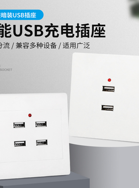 86型明暗装二位USB插座面板220V转5V四口低压36V工地宿舍手机充电