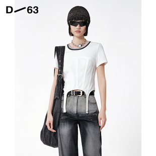 25夏季 T恤法式 D63女装 新款 甜酷辣妹风套头上衣 鱼骨时尚 短袖