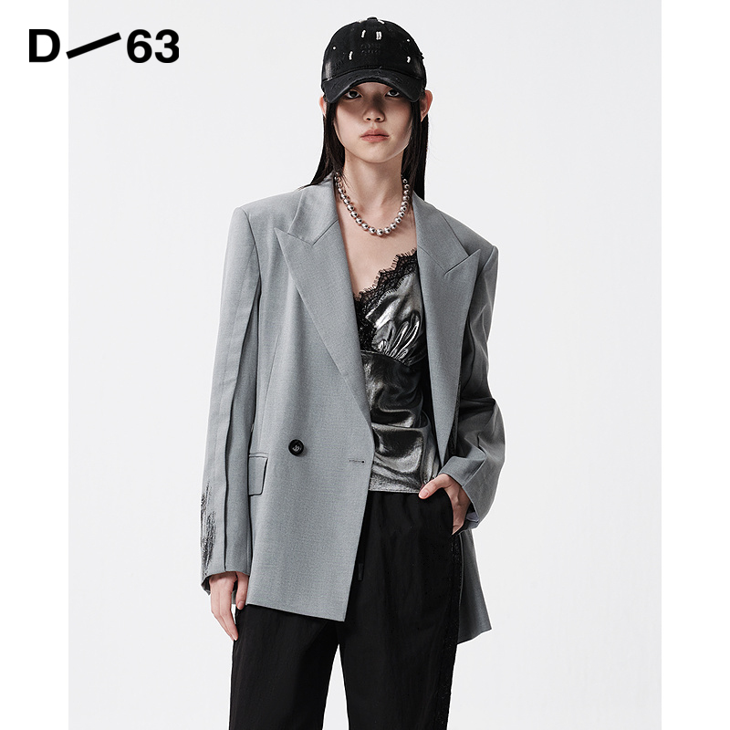 D63灰色印花西装短外套