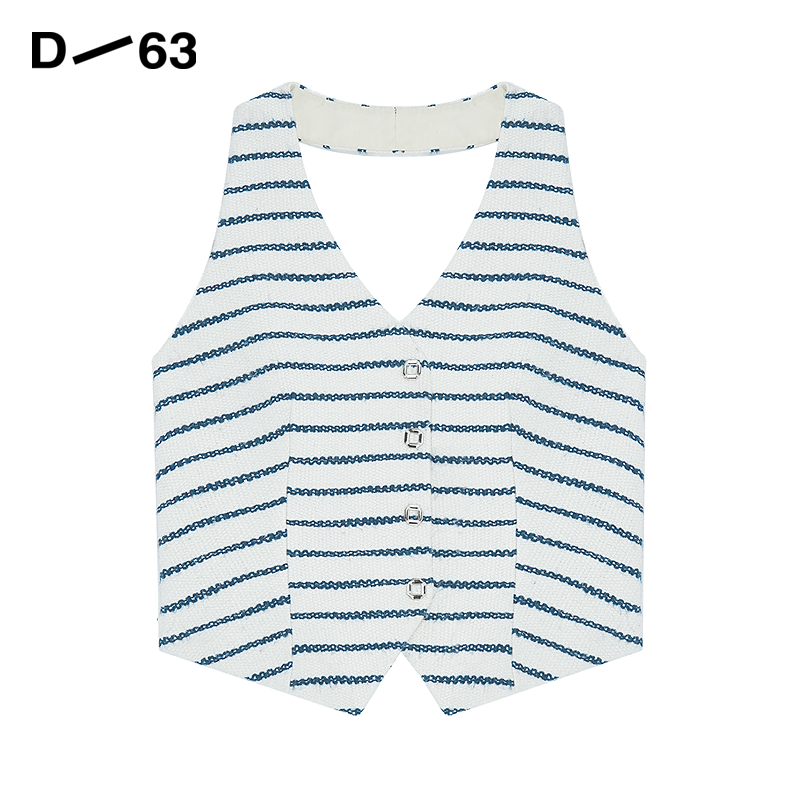 D63条纹短款修身挂脖背心马甲