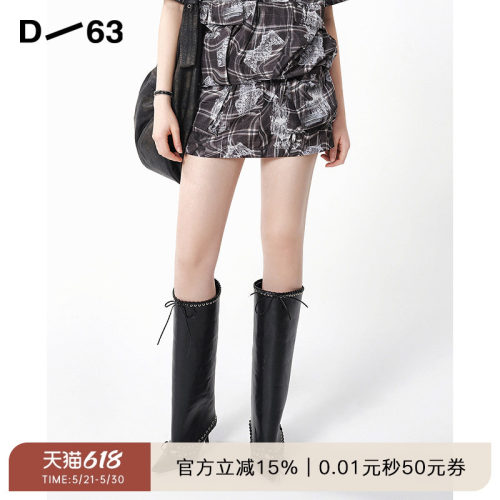 D63女装夏季新款运动短裙轻盈薄透半身裙印花设计复古A字裙