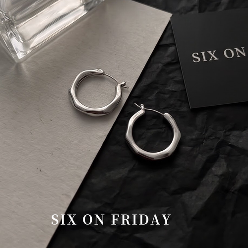 SIXONFRIDAY潺流耳圈小众法式轻奢高级银色素圈耳环耳钉女设耳饰