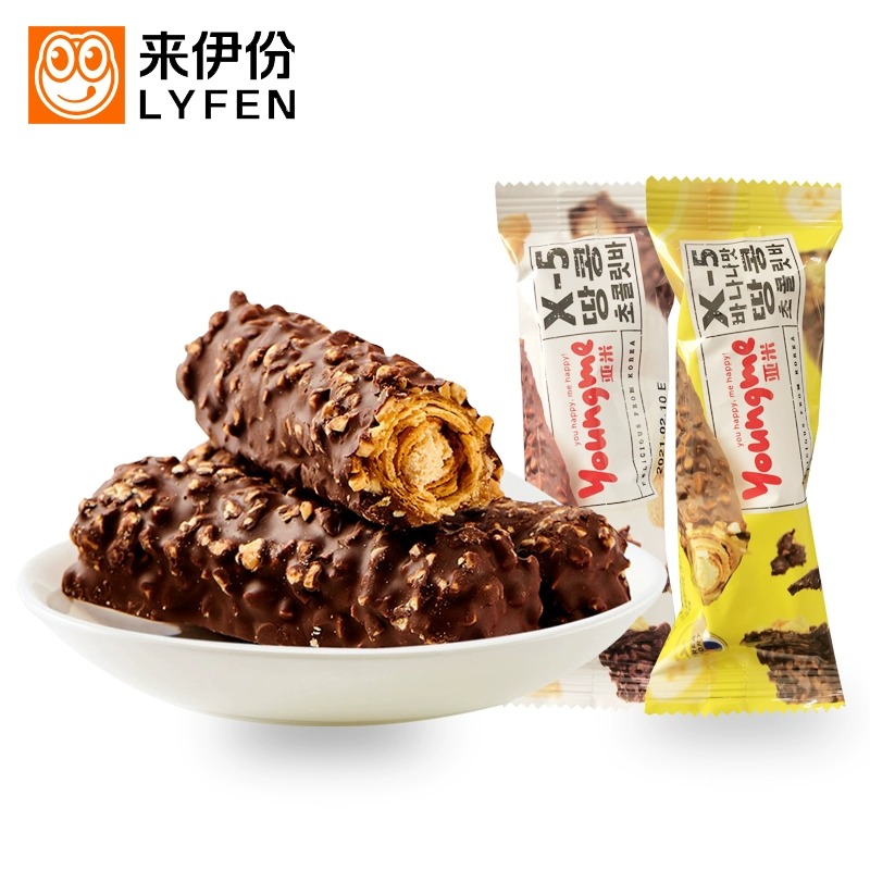 来伊份亚米X-5花生巧克力棒500g小包装香蕉味韩国进口零食来一份