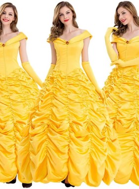 2023影视真人版美女与野兽贝尔公主黄色贝儿公主裙cosplay服装女