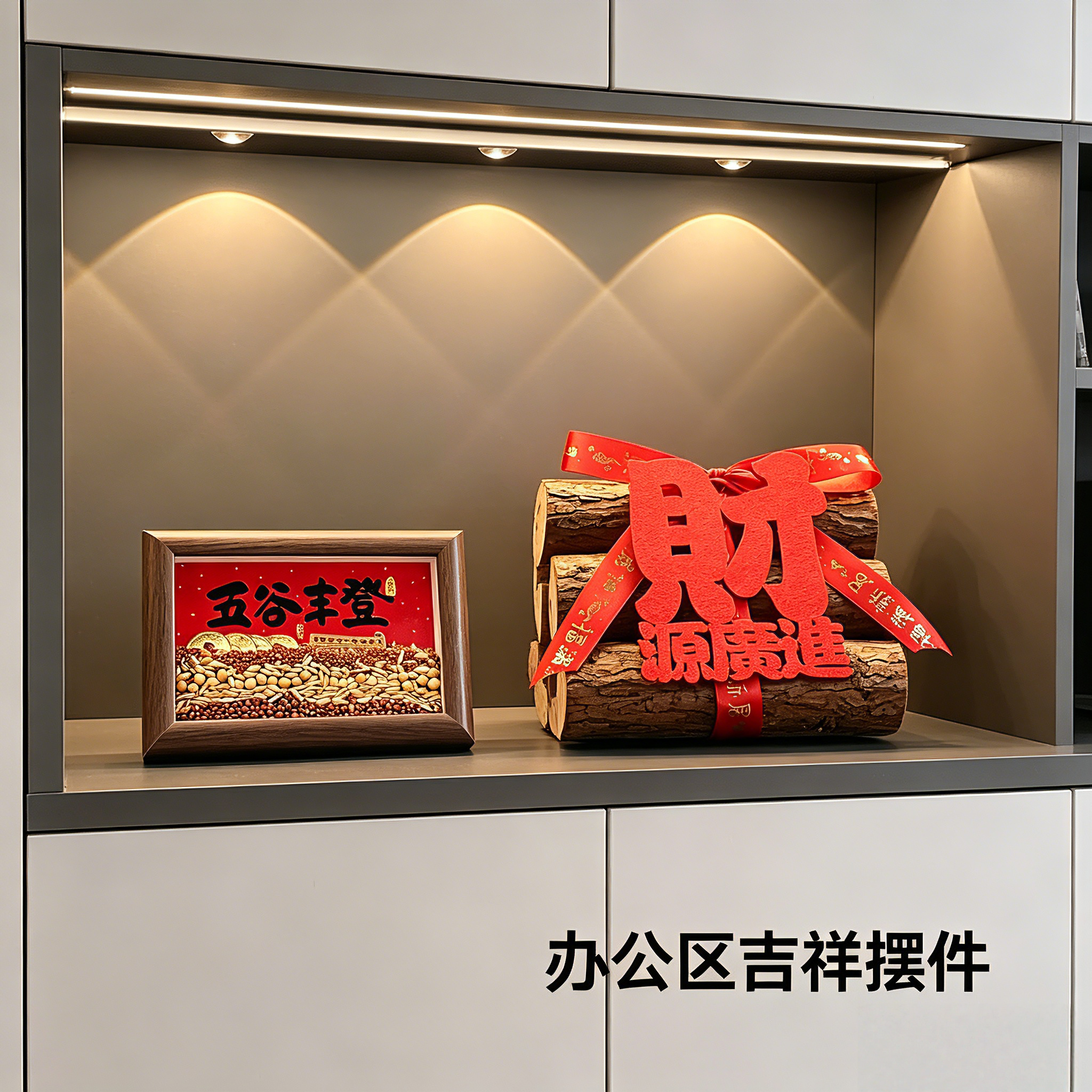 办公区展示柜动态摆件玄关区域复古装饰品甜品台流水扇子家