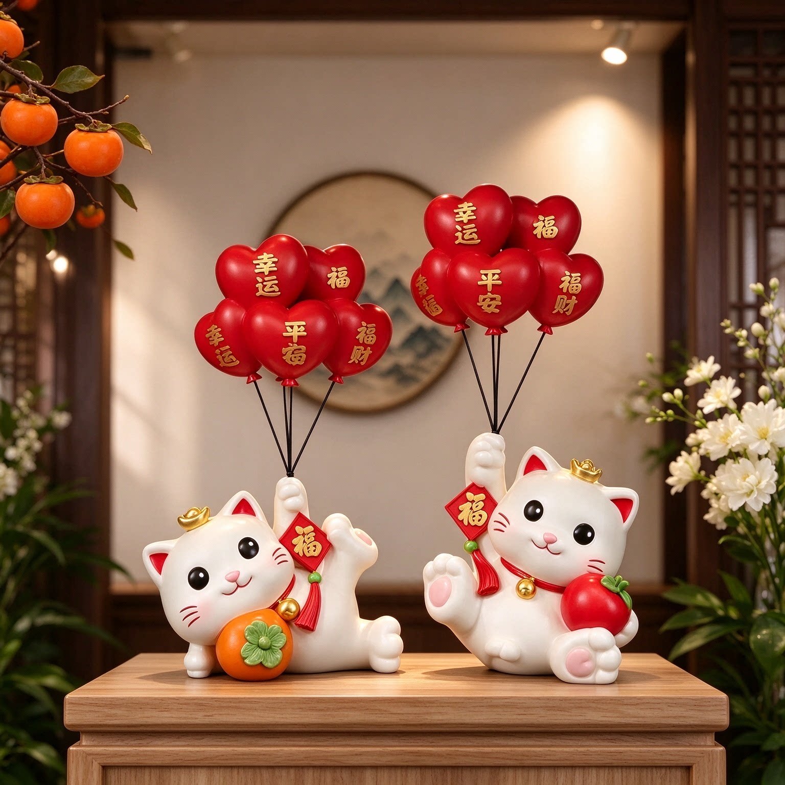 朋友开店送礼柿柿如意摆件成对装门市新中式国风装饰摆件大吉大利