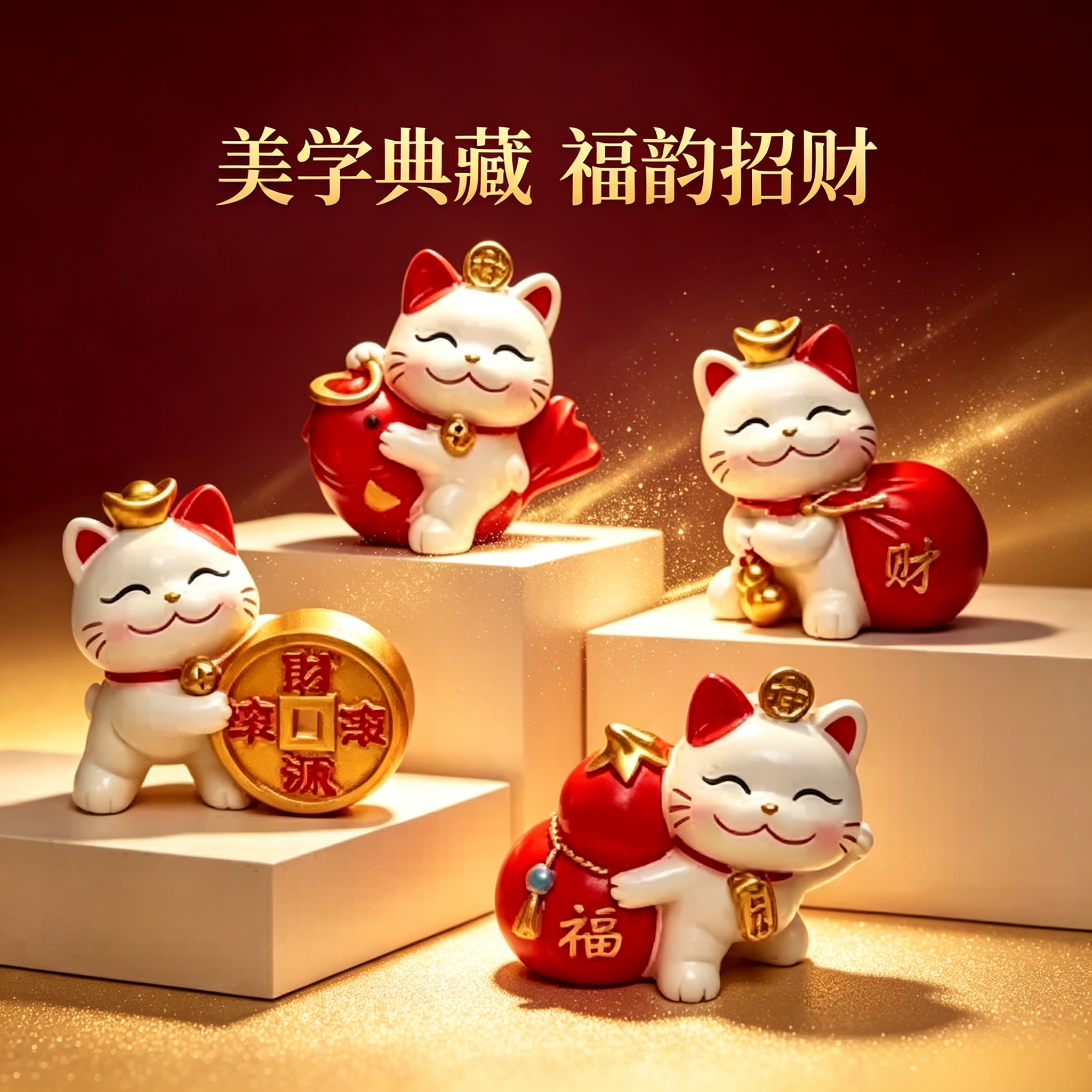 美学典藏福字气球招财猫摆件客厅玄关入户高端家居乔迁开业伴手礼