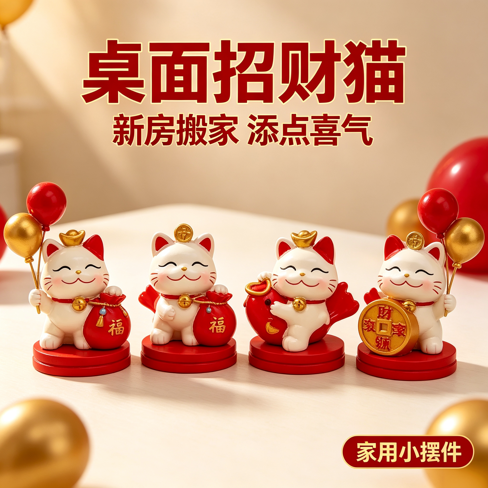桌面卡通招财猫气球摆件入户玄关酒柜电视柜新房搬家乔迁家用小