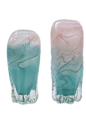 BX7-25-0现代轻软奢水墨纹璃花瓶水培玻家居装饰摆品件客厅餐厅电