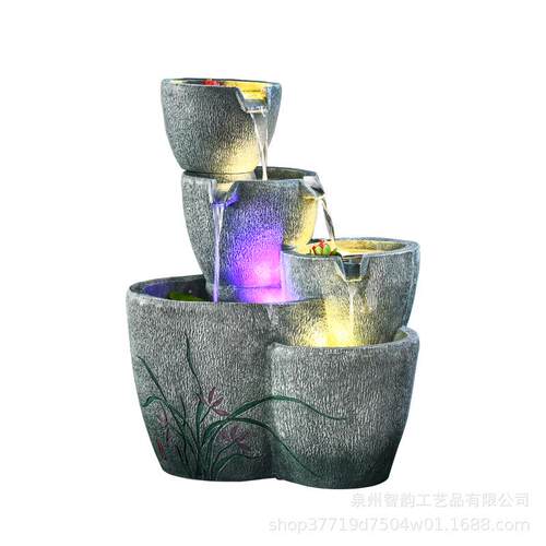 石磨喷泉假山流水摆件落地庭院客厅水景酒店办公室流水生财装饰品
