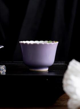 纯紫色陶茶杯轻奢复古zmdhlb女性主人杯单杯家用瓷手功夫茶具品绘