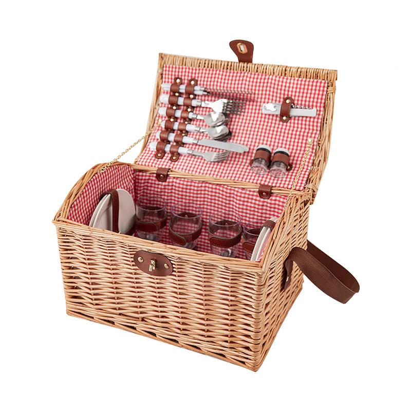 现货野藤编篮子户DS22B017外露营带收纳箱炊聚餐带盖手提餐具野柳