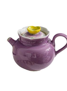 手绘夫具草木釉下彩紫色牡丹茶壶灰茶杯功收纳家用324234陶瓷茶旅