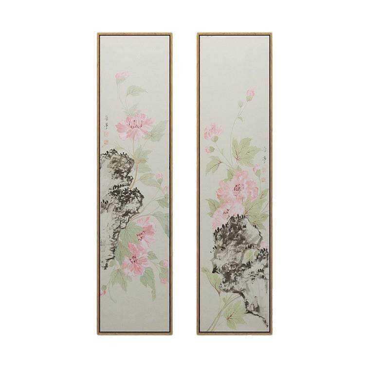 芙蓉花新中式客厅装饰画酒店包间玄关挂画背景墙餐厅花卉四联壁画