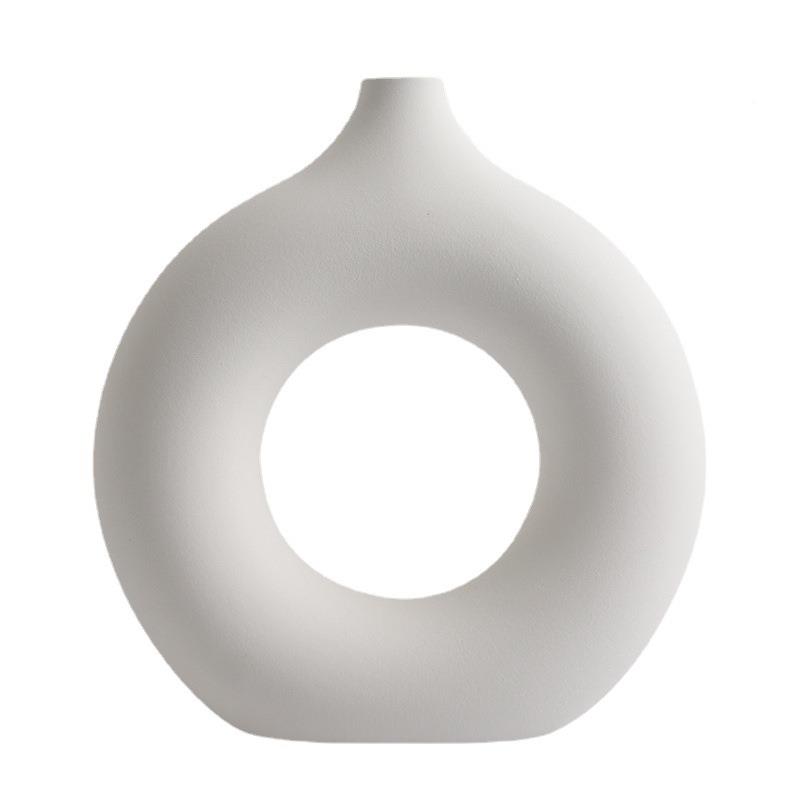 贝汉美复古白侘风哑光圆圈陶黑瓷花瓶家装居客厅饰搭配摆件DPH寂