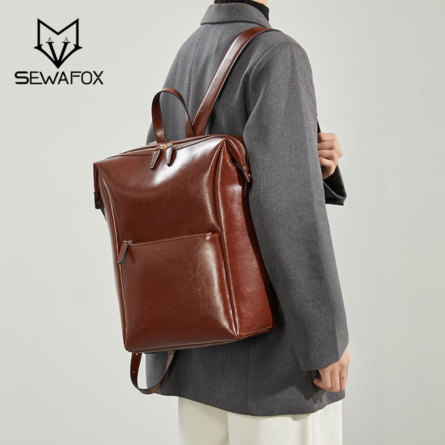 高级感复古皮质双肩包女2024新款男女大容量商务通勤电脑旅行背包