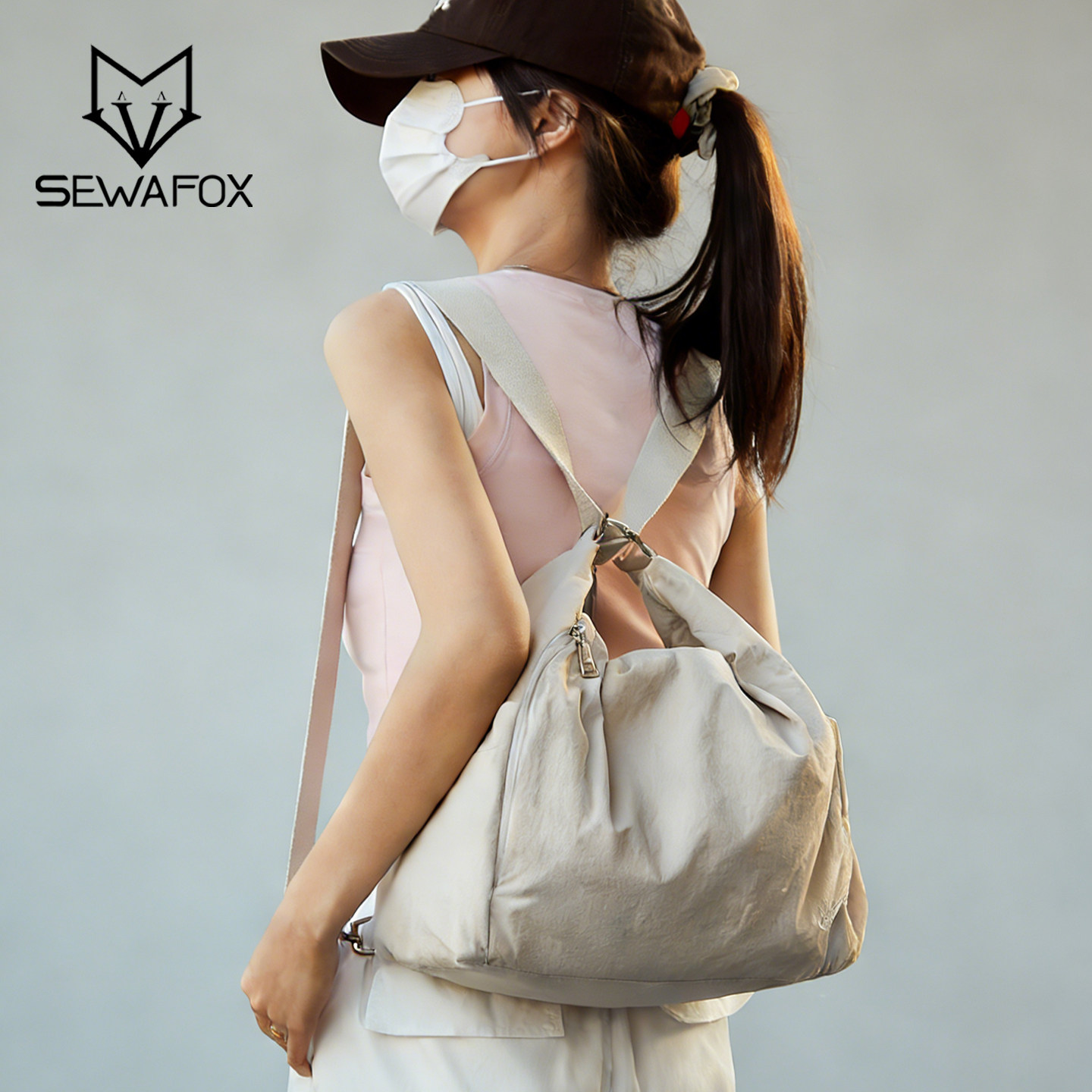 多功能背提两用尼龙休闲包2025新款大容量斜挎包百搭运动双肩背包