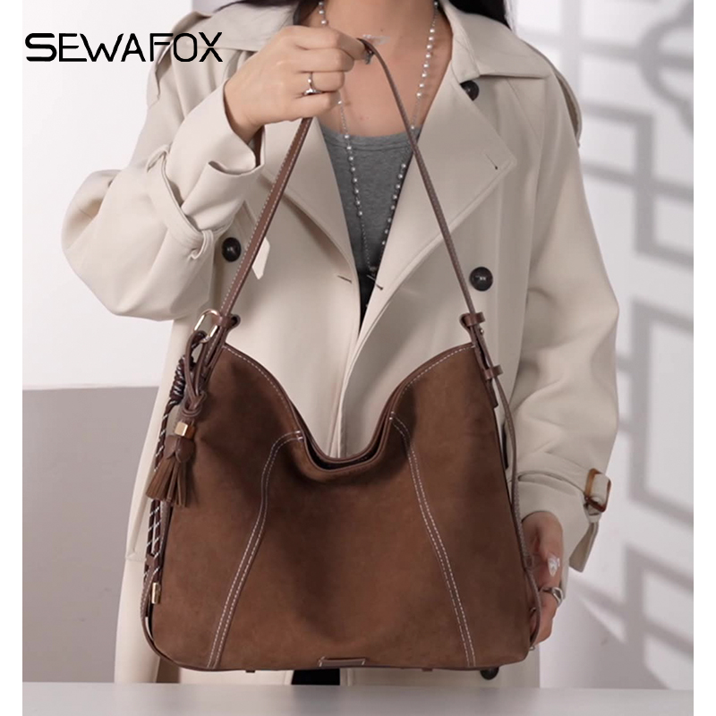 小众复古绒面流浪摩卡hobo托特包