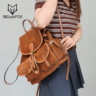 高级感麂皮绒双肩包女2025秋季新款轻奢复古背包旅游轻便通勤包包