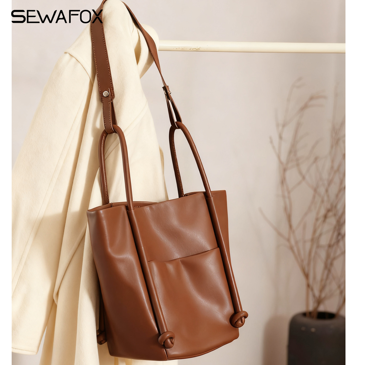 真皮单肩斜挎水桶包软皮托特包