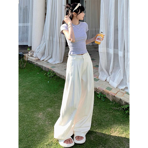 高腰百搭TQRY长裤显瘦休闲阔腿裤