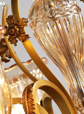 铜式水晶全吊欧灯灯别墅大气客厅餐厅灯复式楼房间轻奢吊灯美9246