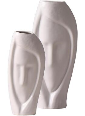 欧式简约创人脸花IBH花器样意板装房客厅插花饰品哑光陶瓷瓶摆件