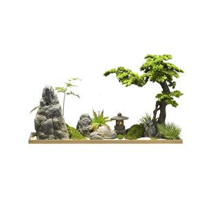 室内摆件组饰合景楼梯MMO下造奢高档假山石轻仿真绿植景观装大型