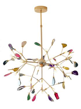 后现代轻玛瑙吊灯个性创意彩色吊灯北奢2001欧豆枝型魔萤火虫网红