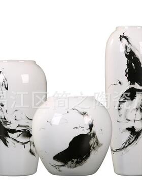 陶瓷瓶中式画家居件客厅摆高档水墨手绘花NAJ三件套