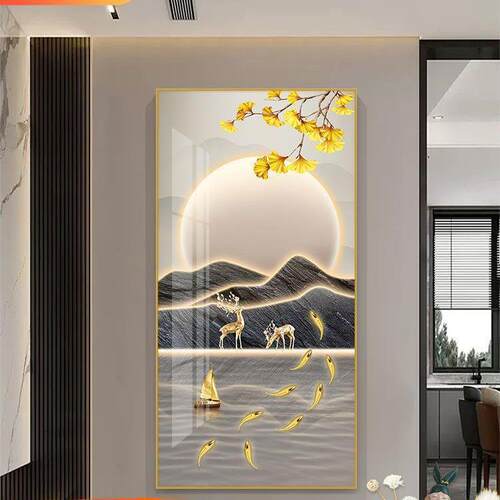 入户玄关装饰画现代轻奢走廊挂画过道背景墙壁画简约大气竖版墙画