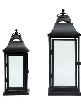 欧式简风约铁艺灯璃防风玻灯蜡烛台复古马庭院装饰样板间婚1026庆