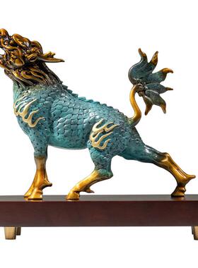 铜艺坊风火麒麟黄铜摆件客厅装IPJ饰铜雕公艺品办室桌工博古架面