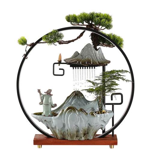 流水摆件客厅桌面假山喷泉创意雨帘造景加湿器办公室招财开业礼品