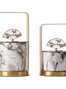 创新中式现代黑白花纹金属铁艺提盒术1110摆茶件售楼处样板房室艺