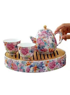 干珐琅彩具陶瓷储干水式泡小茶盘家用陶瓷102510茶海壶承泡台功夫