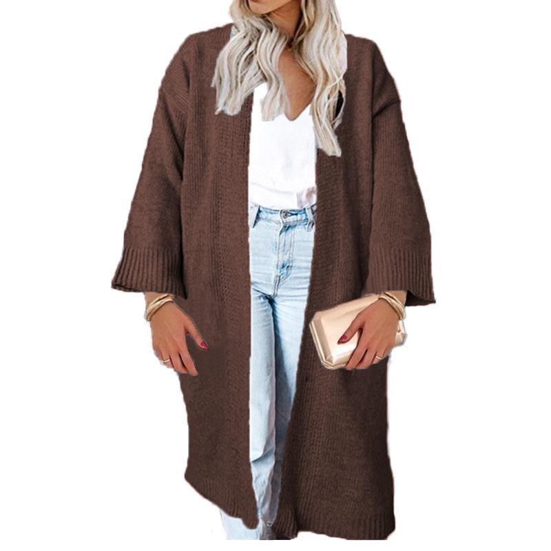 female coat sweater long medium color solid cardigan