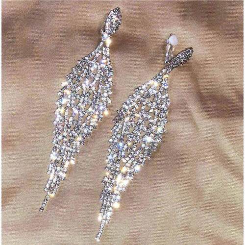 Long Tassel Clip On Earrings Rhinestone Chandelier Boho Frin