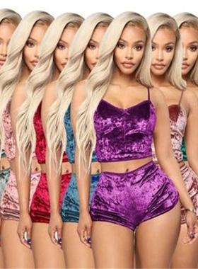 women clothes velvet comfortable pajama setcamisole+shorts