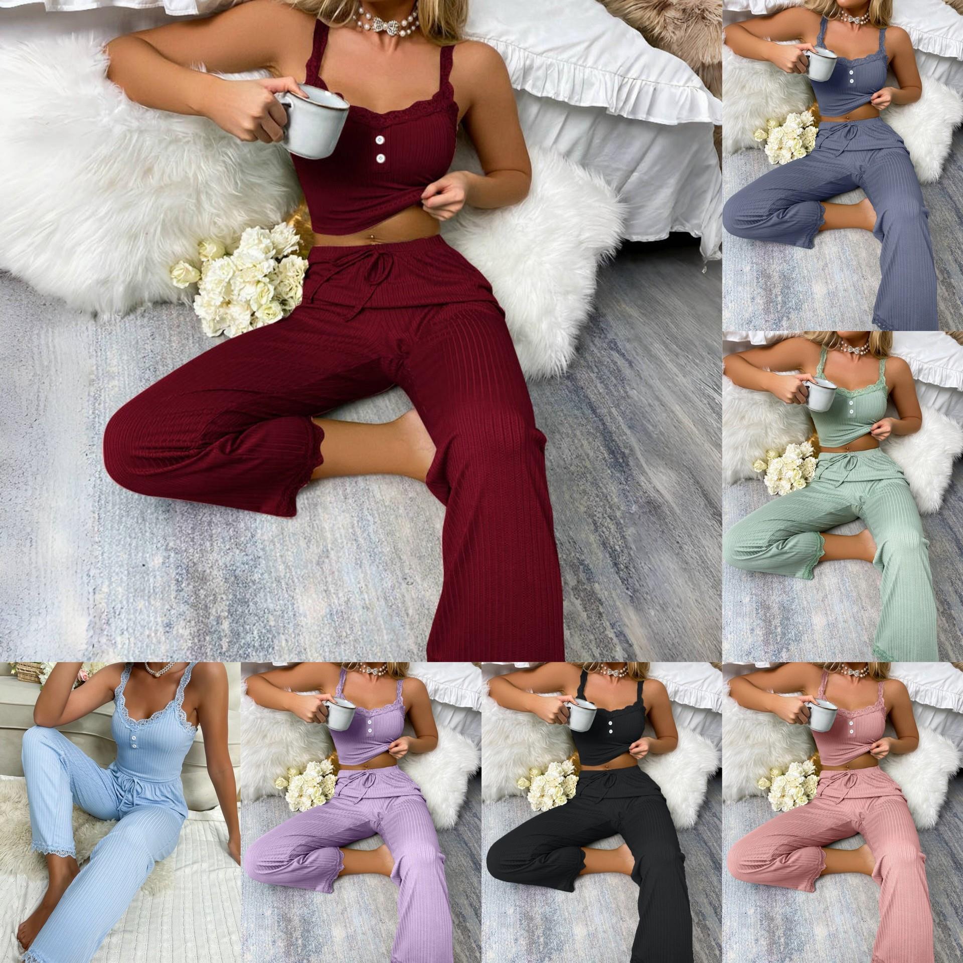 elastic leisure set wear worn lace trousers women home be