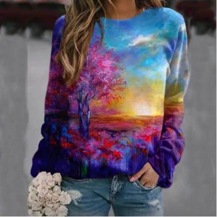 flower long sleeves round neck pullover traf autumn winter