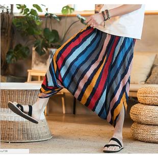 hanging crotch big size striped leg mens wide Large pants